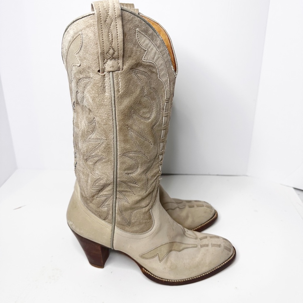 Dan Post Cowboy boots cream leather and suede w/ heel 7.5